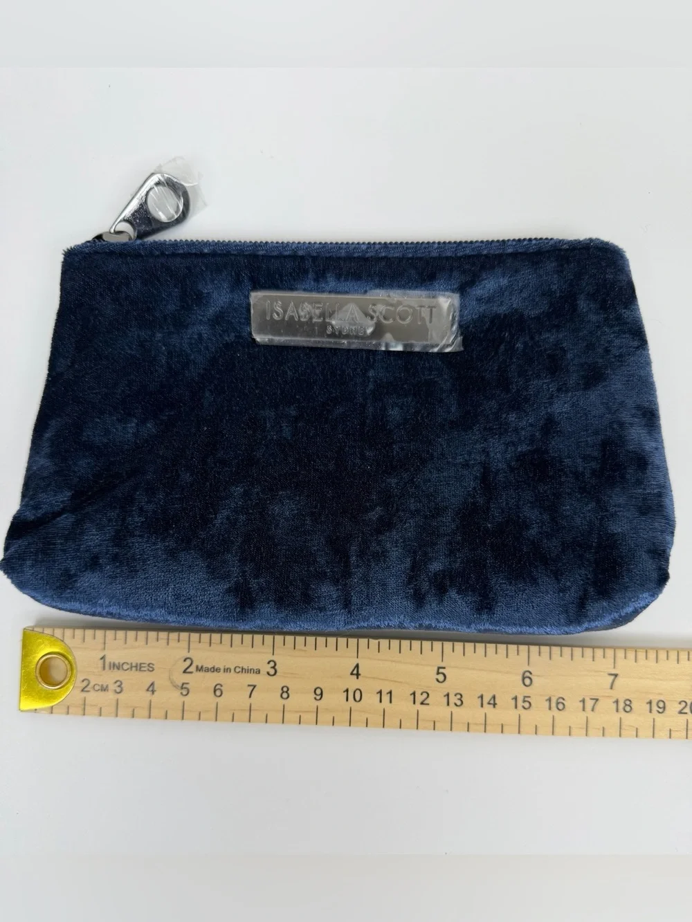 Isabella Scott Sydney Navy Blue Velvet Makeup Cosmetic Bag Travel Zip Pouch New